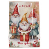 Santa's Elves Personalize Name Cute Christmas Medium Cadeauzakje (Achterkant)