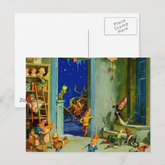 Santa's Elves werken in zijn werkplaats op de Noor Feestdagenkaart (Voorkant / Achterkant)