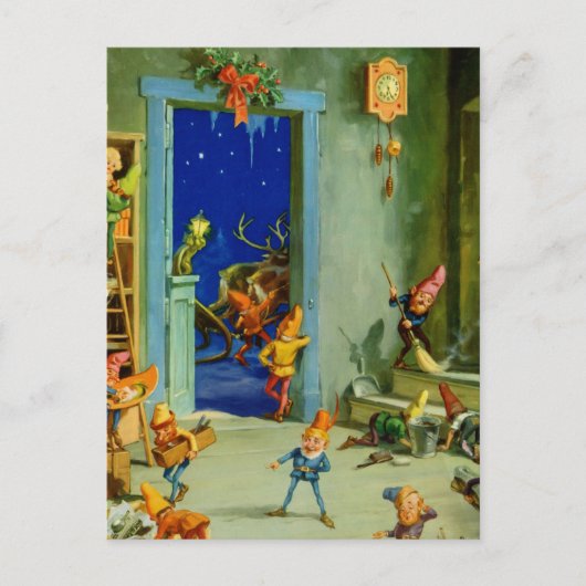 Santa's Elves werken in zijn werkplaats op de Noor Feestdagenkaart (Voorkant)