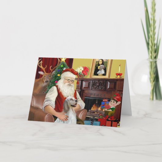 Santa's Engelse Setter Feestdagen Kaart (Voorkant)