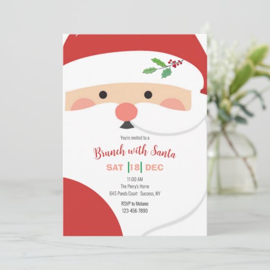 Santa's Face Invitation Kaart (Staand voorkant)