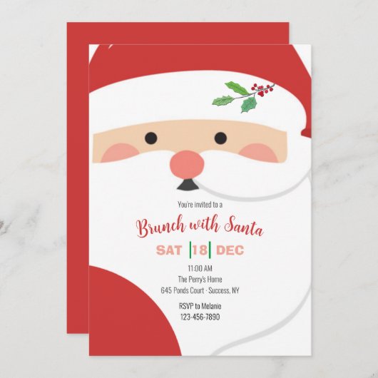 Santa's Face Invitation Kaart (Voorkant / Achterkant)