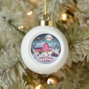 Santa's Farmhouse Kerstvakantie Rustiek Vakantie Keramische Bal Ornament