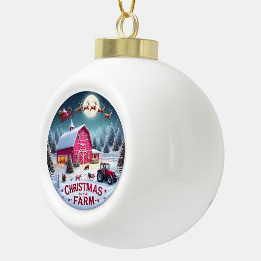 Santa's Farmhouse Kerstvakantie Rustiek Vakantie Keramische Bal Ornament (Rechts)