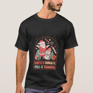 Santas Favoriet Pre K Leraar Retro Groovy Kerstmis T-shirt