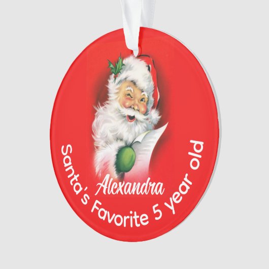 Santa's favoriete aangepaste gepersonaliseerde Kin Ornament (voorkant)
