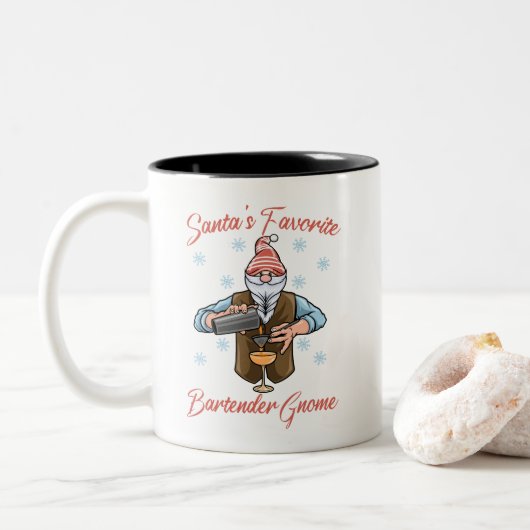 Santa's Favoriete Bartender Gnome Tweekleurige Koffiemok (Met donut)