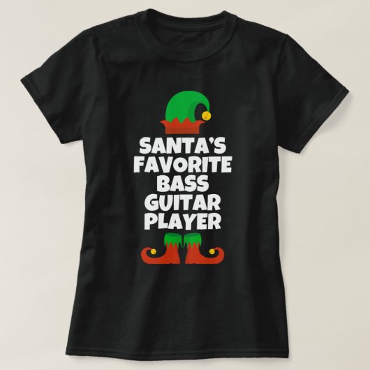 Santas favoriete bas gitaar speler grappige kerst t-shirt (Design voorkant)