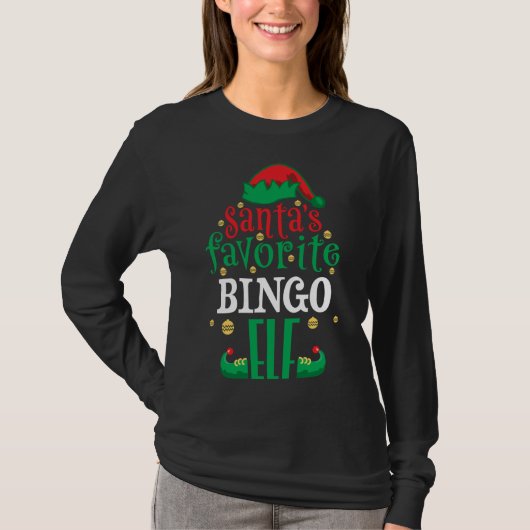 Santa's favoriete bingo Elf kerstwedstrijd T-shirt (Voorkant)