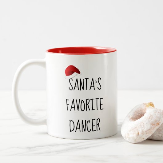 Santa's favoriete danser | Kerstdansdanking Tweekleurige Koffiemok (Met donut)