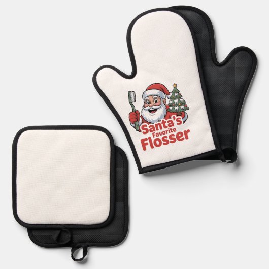 Santa's favoriete Flosser kerst tandarts Ovenwant & Pannenlap Set (Voorkant / Achterkant)