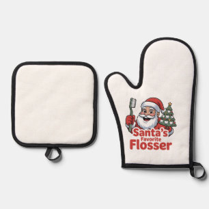 Santa's favoriete flosser Kerstmis tandarts Ovenwant & Pannenlap Set