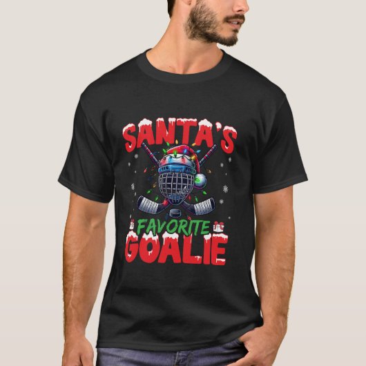 Santa's Favoriete Goalie Kersthockey Santa Hat T-shirt (Voorkant)