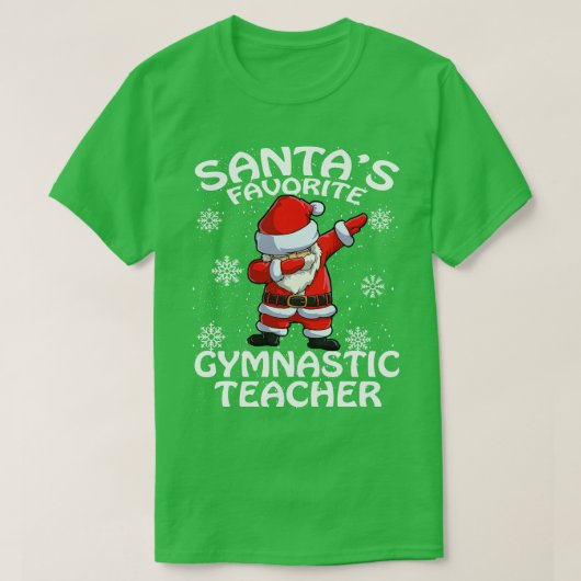 Santas Favoriete Gymnastiek Leraar Kerstmis T-shirt (Design voorkant)