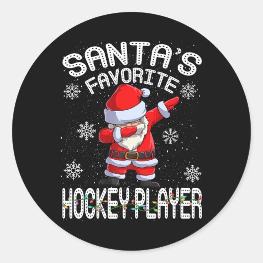 Santa's favoriete hockeyspeler vrolijk kerstfeest ronde sticker (Voorkant)