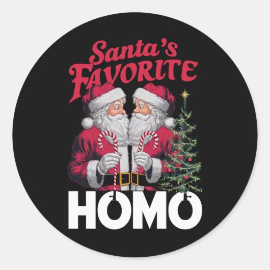 Santas Favoriete Homo Gay Kerstmis LGBTQ Pride Ronde Sticker (Voorkant)