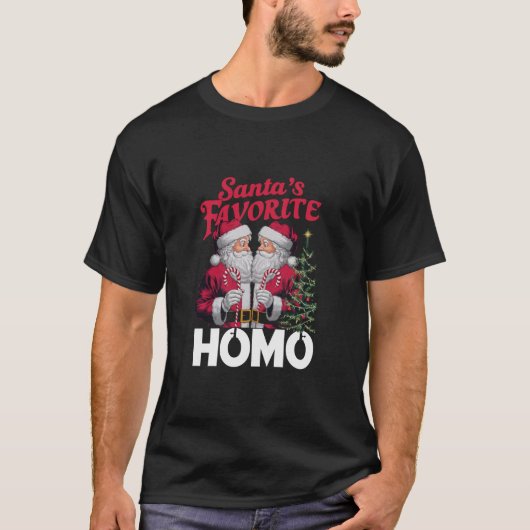 Santas Favoriete Homo Gay Kerstmis LGBTQ Pride T-shirt (Voorkant)