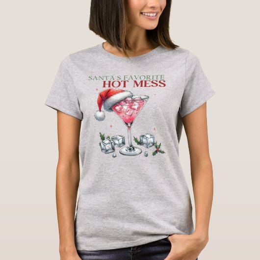 Santa's Favoriete Hot Mess Martini Kerstmis T-shirt (Voorkant)