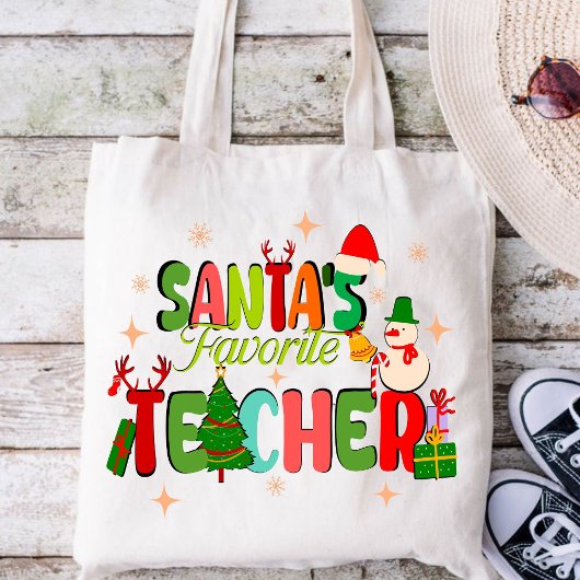 Santa's favoriete leraar.Gepersonaliseerde leraar Tote Bag