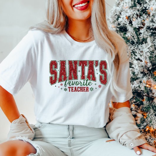 Santa's favoriete leraar Glitter T-shirt