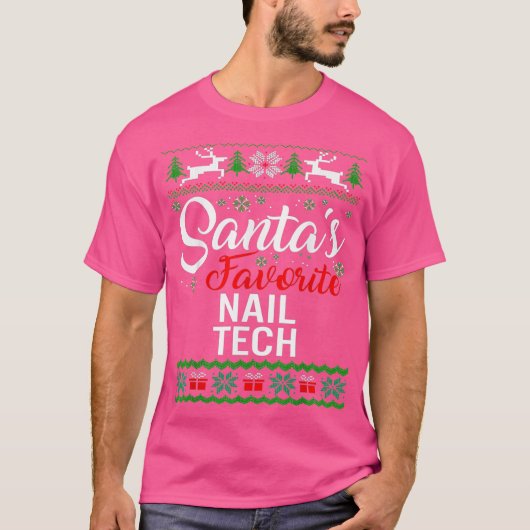 Santas Favoriete Nail Tech-kerst Ugly familie T-shirt (Voorkant)