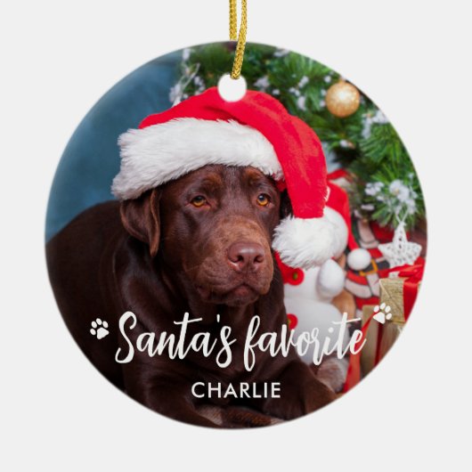 Santa's Favoriete Pet Puppy Dog Foto Kerstmis Keramisch Ornament (Voorkant)