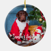 Santa's Favoriete Pet Puppy Dog Foto Kerstmis Keramisch Ornament (Achterkant)