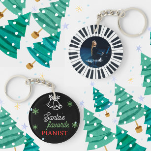 Santa's favoriete pianist foto piano sleutel zwart sleutelhanger