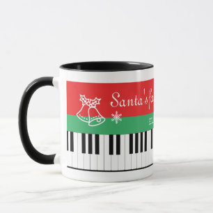 Santa's favoriete pianist Piano Key Bell Kerstmis Mok