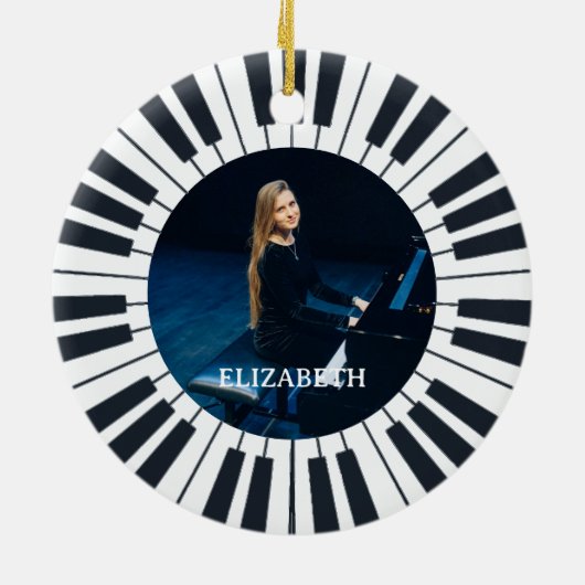 Santa's favoriete piano leraar foto piano sleutel keramisch ornament (Achterkant)