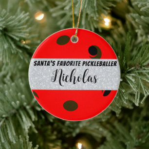 Santa's Favoriete Pickleballer Gepersonaliseerde f Keramisch Ornament