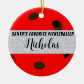 Santa's Favoriete Pickleballer Gepersonaliseerde f Keramisch Ornament (Voorkant)