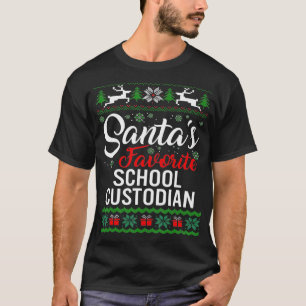 Santas Favoriete School Custodian Kerstmis Ugly T-shirt