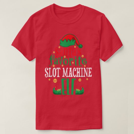 Santas Favoriete Slot Machine Elf Kerstmis T-shirt (Design voorkant)