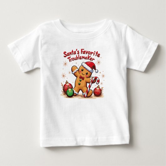 Santa's favoriete troublemaker kinder kerst shirt (Voorkant)