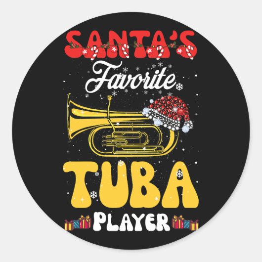 Santa's favoriete Tuba Player-chatmuziek in Ronde Sticker (Voorkant)