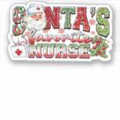 Santa's favoriete verpleegster, vrolijke verpleegs sticker (Voorkant)