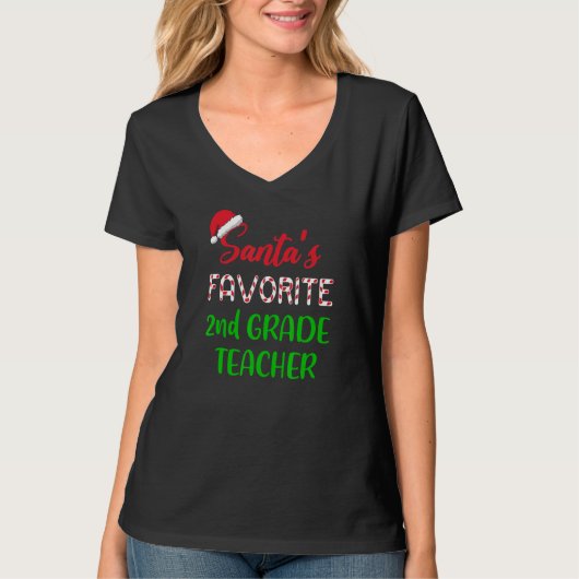 Santas Favorite 2nd Grade Teacher     Chritsmas T-shirt (Voorkant)