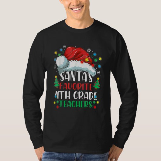 Santa's Favorite 4th Grade Teacher Christmas Santa T-shirt (Voorkant)