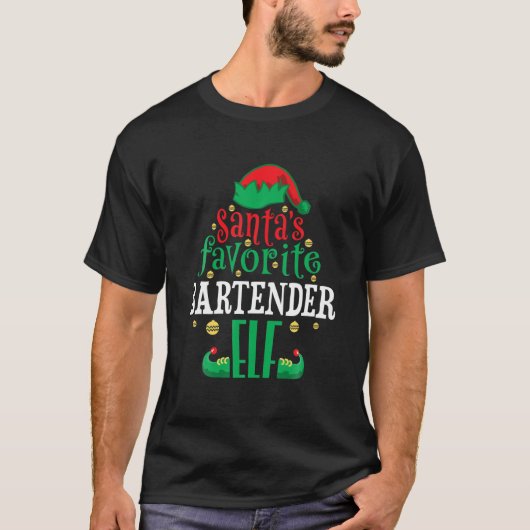 Santa's Favorite Bartender Elf Christmas Matching T-shirt (Voorkant)