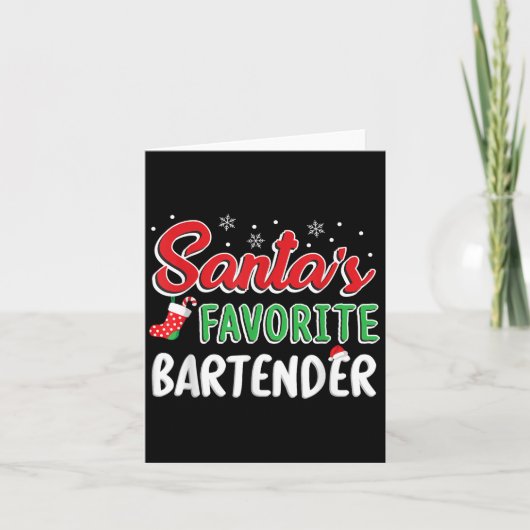 Santa's Favorite Bartender T Shirt Cute Xmas Party Kaart (Voorkant)
