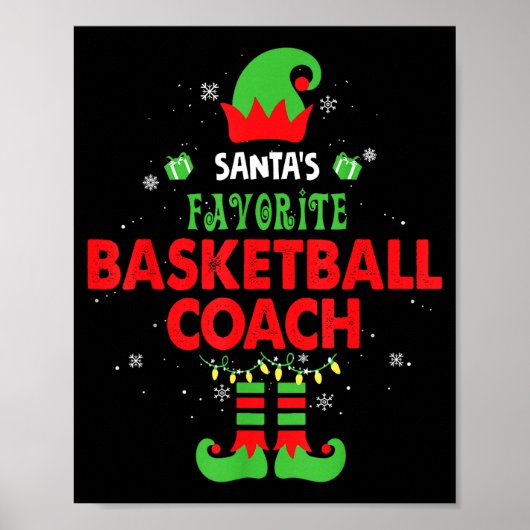 Santa's Favorite Basketball Coach Funny Elf Family Poster (Voorkant)