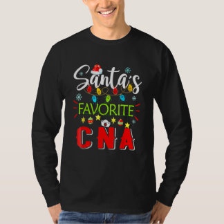 Santa's Favorite CNA Nurse Xmas Light Santa Hat Ch T-shirt