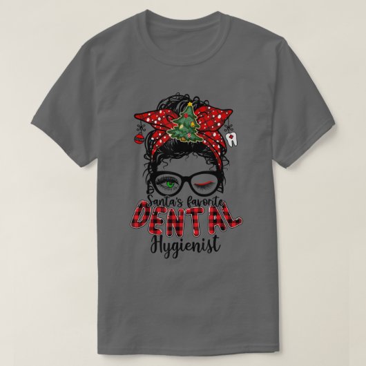 Santas Favorite Dental Hygienist Messy Bun Christm T-shirt (Design voorkant)