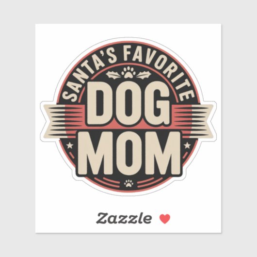 Santa's Favorite Dog Mom - Retro Holiday Badge Sticker (Vel)