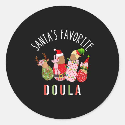 Santa's Favorite Doula Nurse Christmas Stpartum Mi Ronde Sticker (Voorkant)