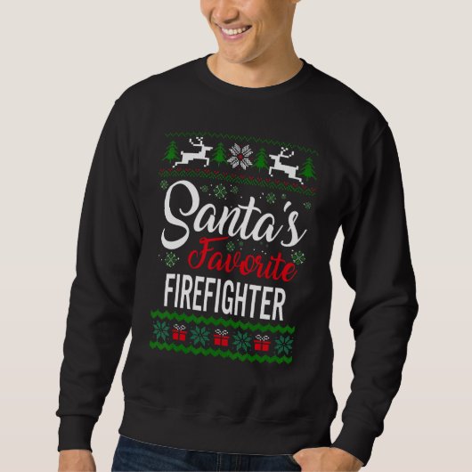Santa's Favorite Firefighter Christmas Ugly Sweate Trui (Voorkant)