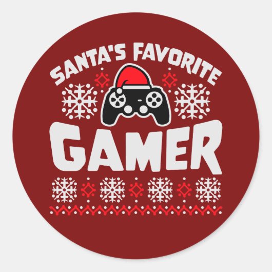 Santa's Favorite Gamer Controller Christmas Gaming Ronde Sticker (Voorkant)