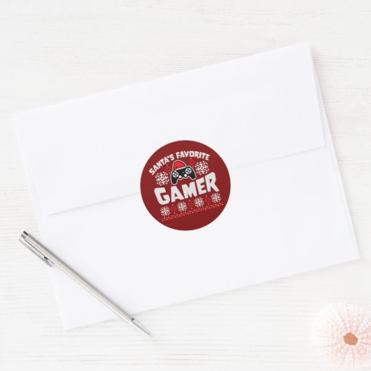 Santa's Favorite Gamer Controller Christmas Gaming Ronde Sticker (Envelop)