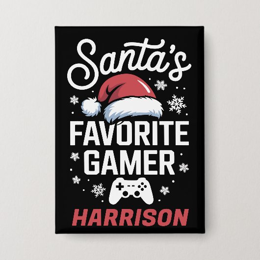 Santa's Favorite Gamer Personalized Gaming Xmas Button (Voorkant)